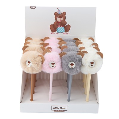 Promotional Gift School Office Kawaii Fluffy Cartoon Bear Hair Ball Signature Neutral Gel Pen