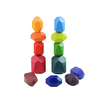 Colorful Building Block Stone Stacking Balance Stone Kids Educational Puzzle Board Game Beech Wooden Toys