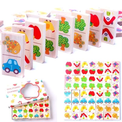 28pcs Children Learning Education Wooden Montessori Fruit Animal Recognize Blocks